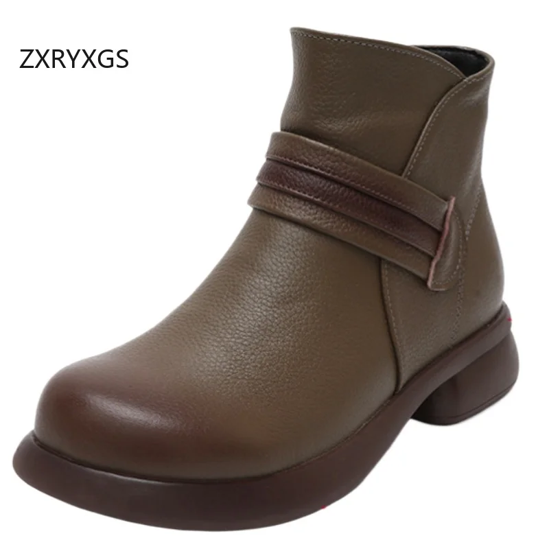 

ZXRYXGS Top Layer Cowhide Autumn Winter Boots 2025 New Elegant Fashion Boots Large Size Low Heel Soft Sole Women Trendy Boots