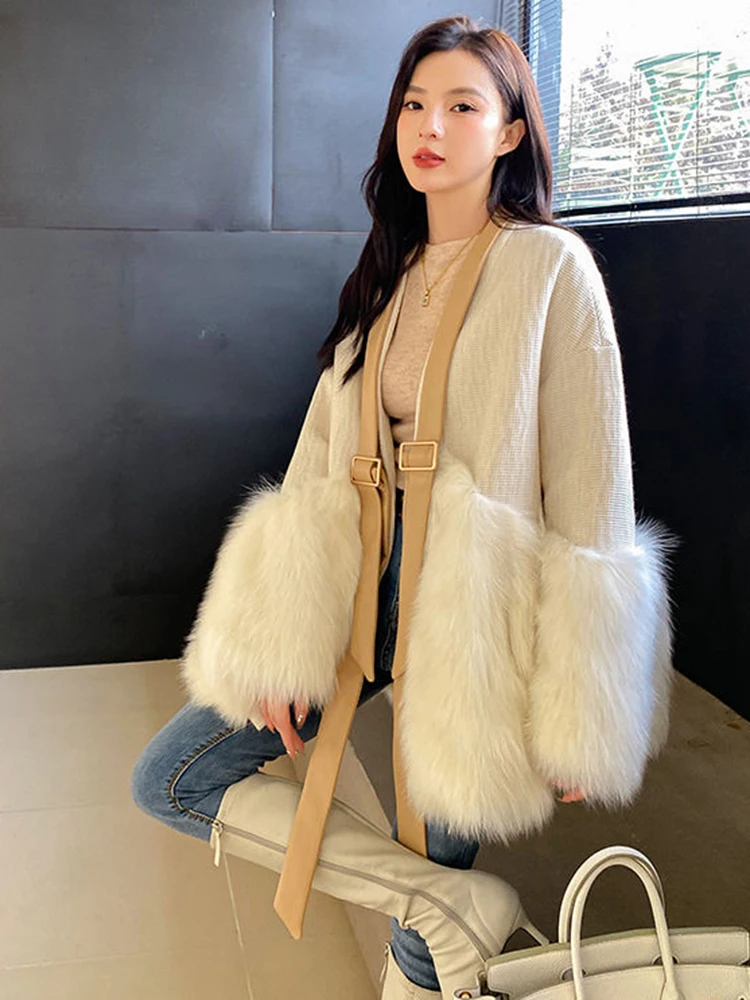 Faux Fur Coat Women 2024 Winter Thick Warm New Outerwear Female Casual Loose Long Sleeve Coats Fashion Patchwork Jacket