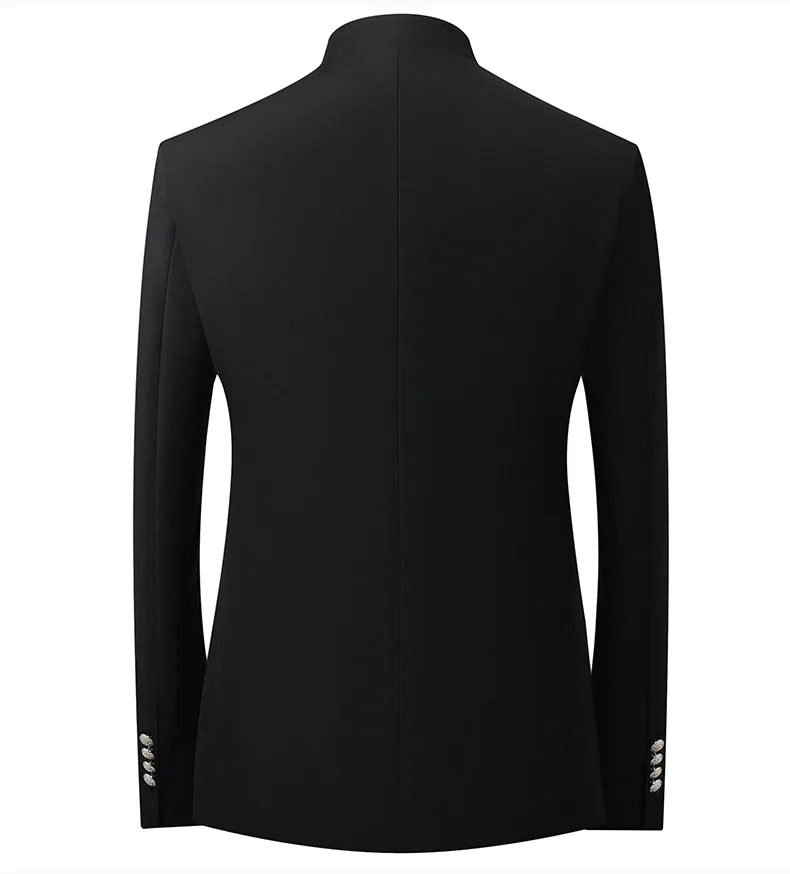 New Fall Collection of Men's Two-piece Suits: A Black Chinese-style Stand-up Collar Blazer Paired with Slacks. Asian Sizes M–6XL