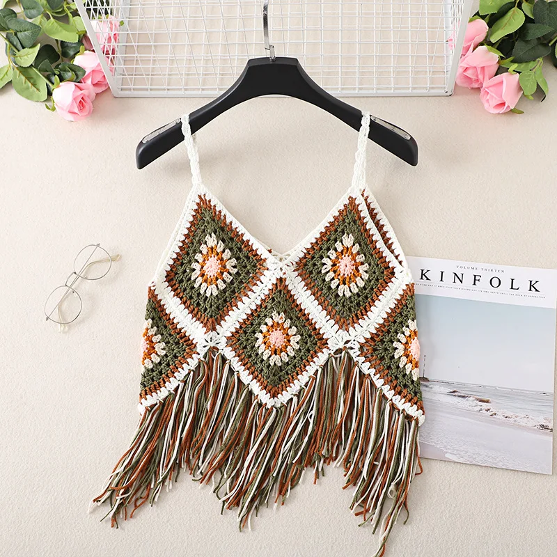 Kadınlar için yeni Hollow yelek Boho Tanktop Bohemian mahsul Tops ulusal tarzı kaşkorse Lady