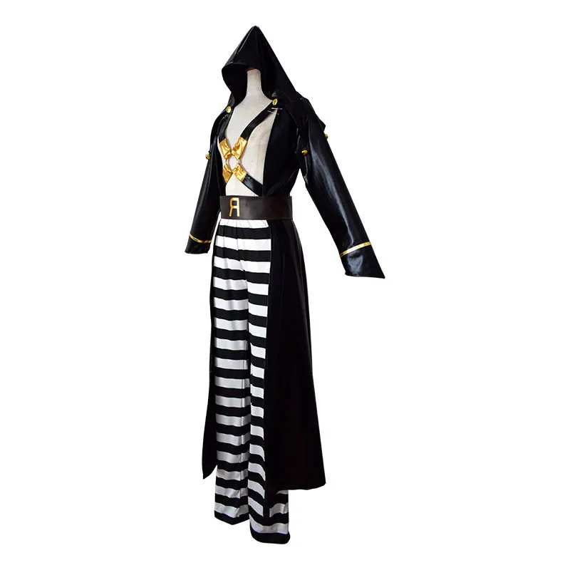 Risotto Nero Cosplay Costume Anime JoJo's Bizarre Adventure Black Uniform Hooded Trench Pants Suit Halloween Role Play Outfit