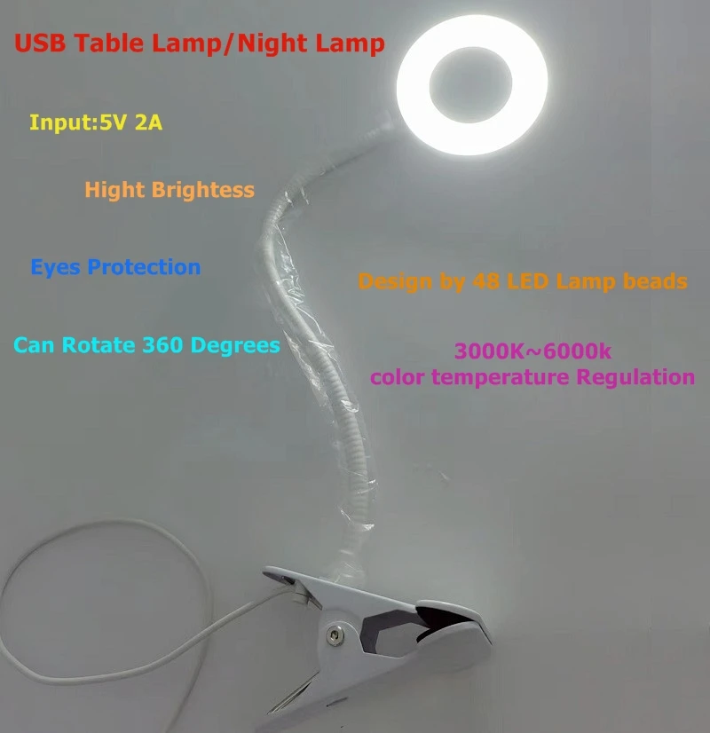 

5V 2A USB LED table lamp/night lamp, Design by Hight Brightess lamp bead and can 360 Degree Rotate, color temperlature adjustble