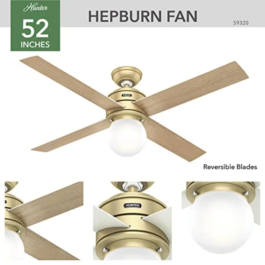 52 inch Indoor Ceiling Fan with LED Light for Bedroom Living Room or Kitchen Standard Mount Wall Control 4 Blades Includes Bulb