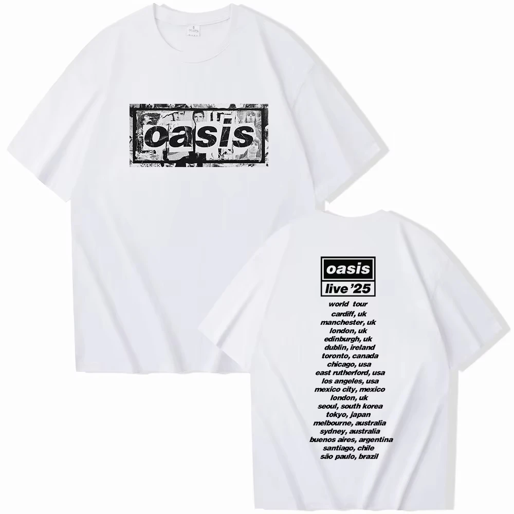 تي شيرت قطني للرجال والنساء من Oasis Reunion Tour 2025 تي شيرت Harajuku برقبة دائرية واحة لايف 25 Tour Merch تي شيرت أنيق هدية لمحبي