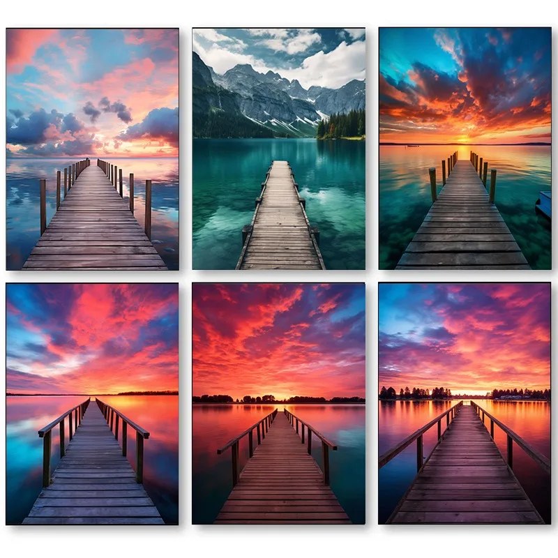 Various kinds of beautiful dock sunset beach landscape art posters canvas paintings wall paintings home decoration