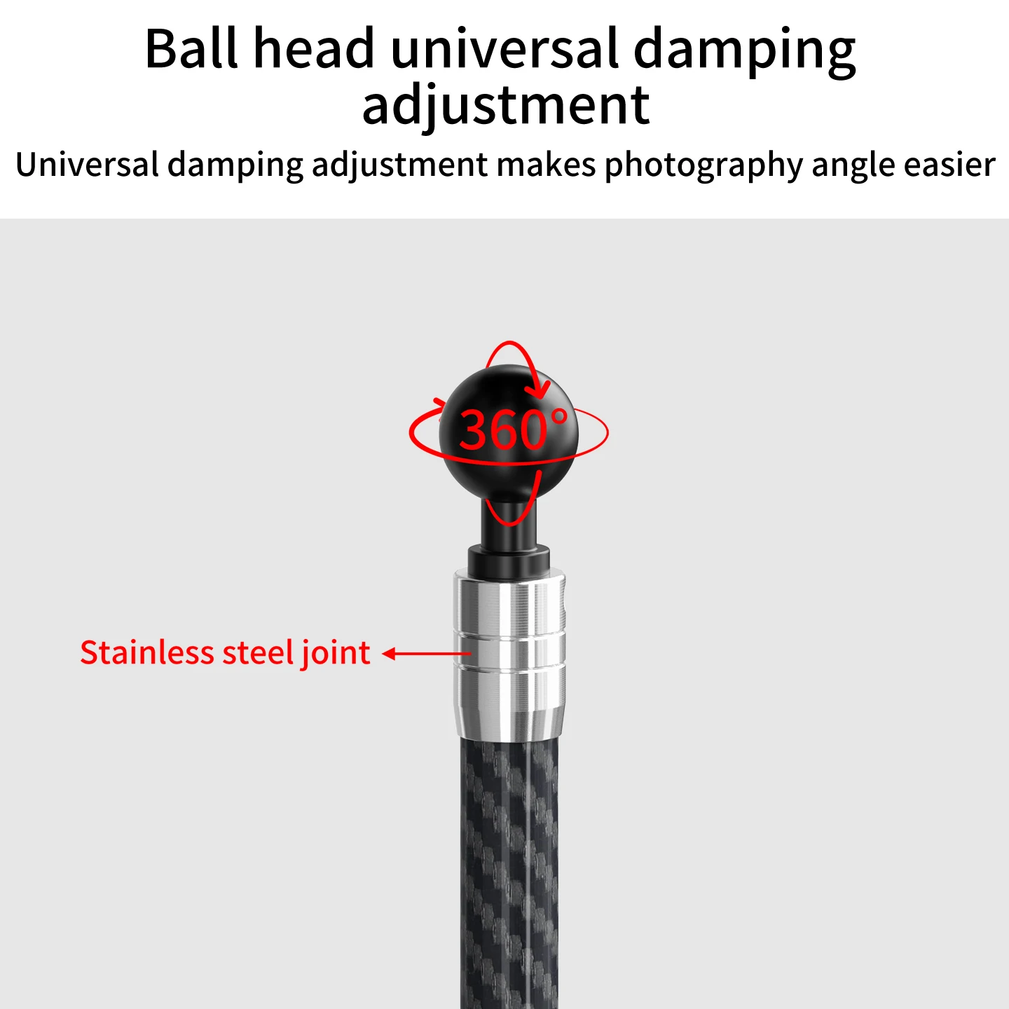 カーボンファイバー ステンレス鋼 ユニバーサル 17mm ボールヘッド - 1/4 Arri 1インチ ボール セルフィースティック アクションカメラ 延長ロッド D12mm チューブ