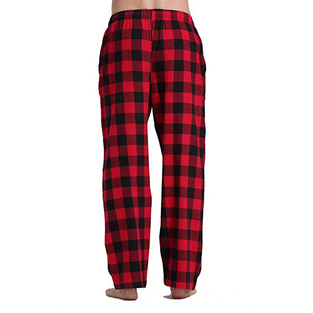 Men Home Wear Straght Casual Business Pants Cotton Super Soft Men Jogger Sweatpants Flannel Plaid Pajama Pencil Pants Red