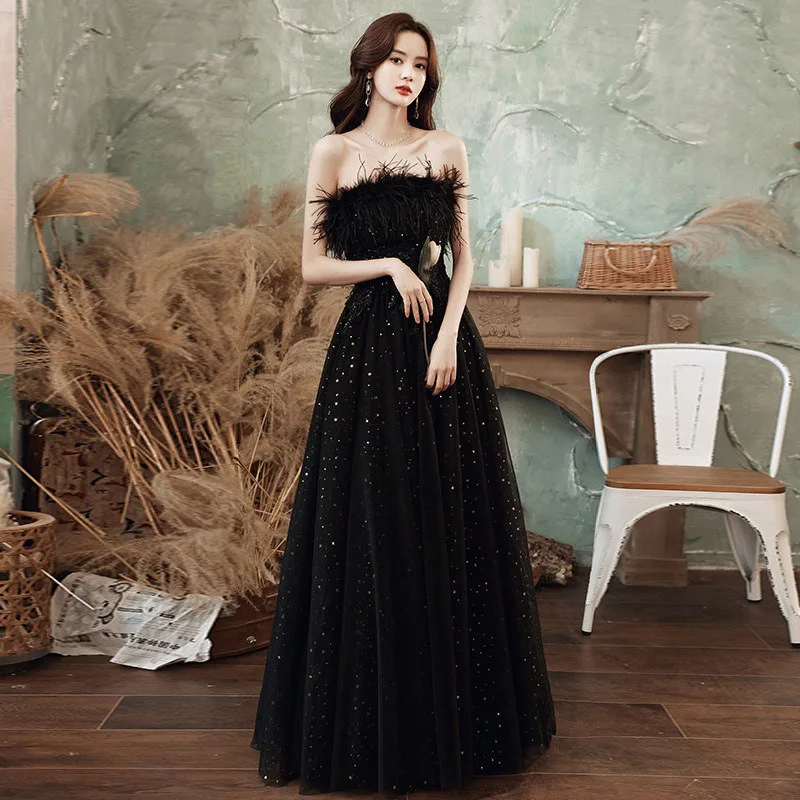 

Luxury 2025 New Design Black High-End Evening Gown For Women Elegant Long Party Dress Customized