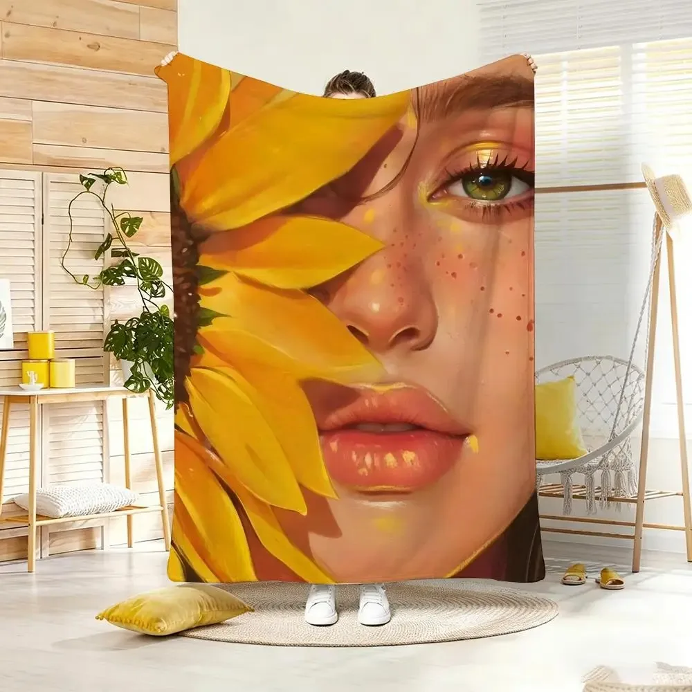 Semi realistic anime Painterly illustration Throw Lightweight  Flannel Blanket Soft Skin-friendly for Summer Cooling