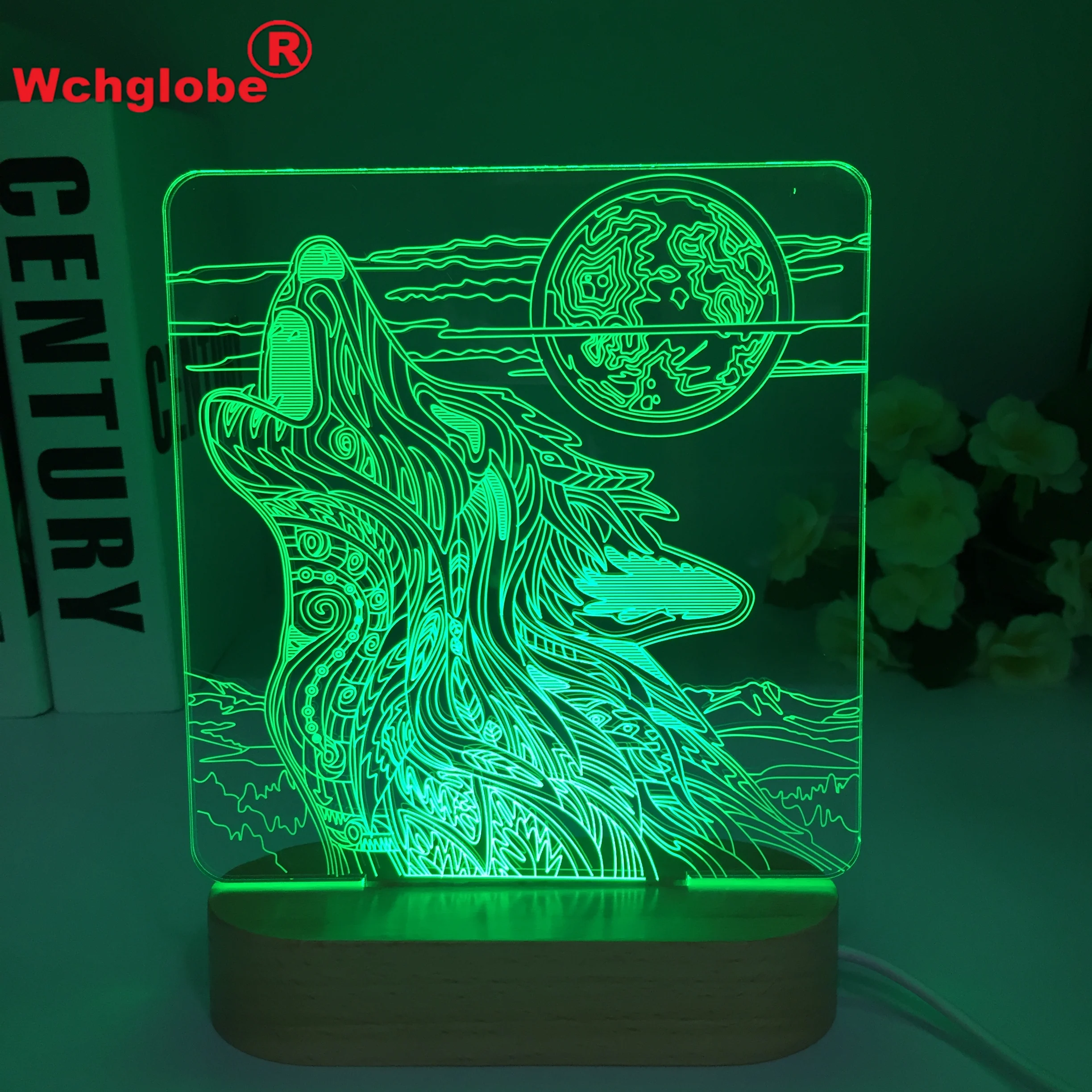 Wooden Wolf 3d Lamp Colorful Touch Remote Desk Lamp Gift Table Lamps For Living Room Deco Enfant Chambre Wood 3d LED Nightlight