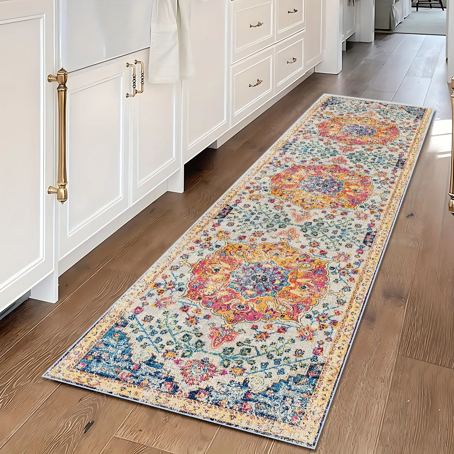 VIKAMA Retro Style Bohemian Indoor Runner Rug for Dining Bar Laundry Rooms Floor Mat Long Carpet Home Decor Kitchen Floor Pad