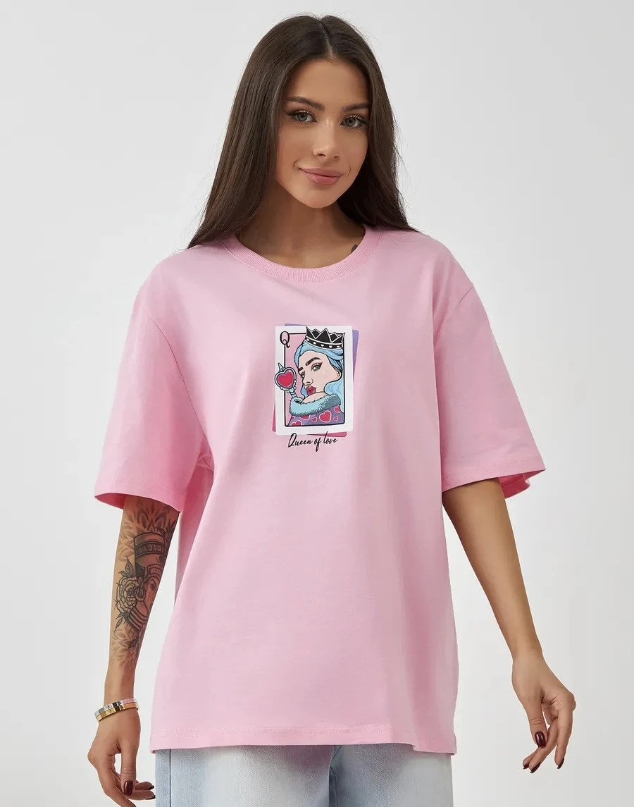 Fashionable round Neck Short Sleeve T-shirt Casual Loose Cotton Top Printed Design Ladies Summer Sweat Absorbent Comfortable Fit