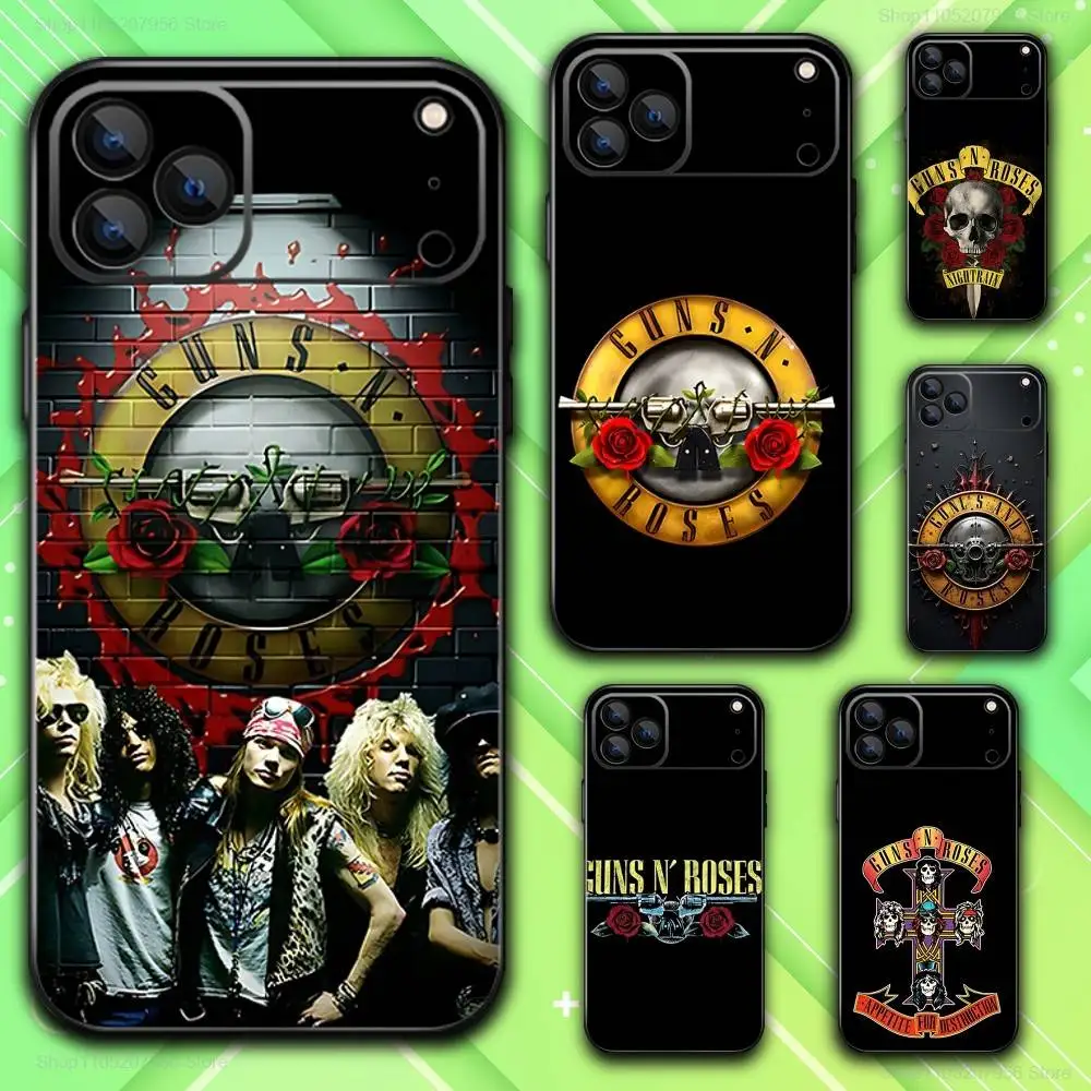 

G-Guns N Cool Roses For iPhone 11,12,13,14,15,16,17,Plus,E,Air,Pro,Max,Mini Black Soft Phone Case