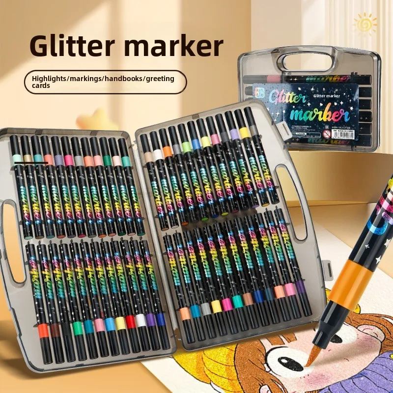 

24/36Colors Glitter Markers - Neon Glow-in-the-Dark Fluorescent Glitter Pens with Glitter Tips, Medium Point Tip for Art