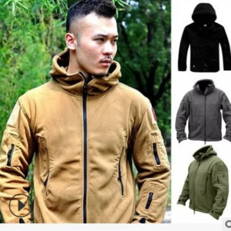 Veste polaire Smile pour homme, veste militaire, chapeau combiné, solide et chaud, sports de plein air, randonnée, hiver