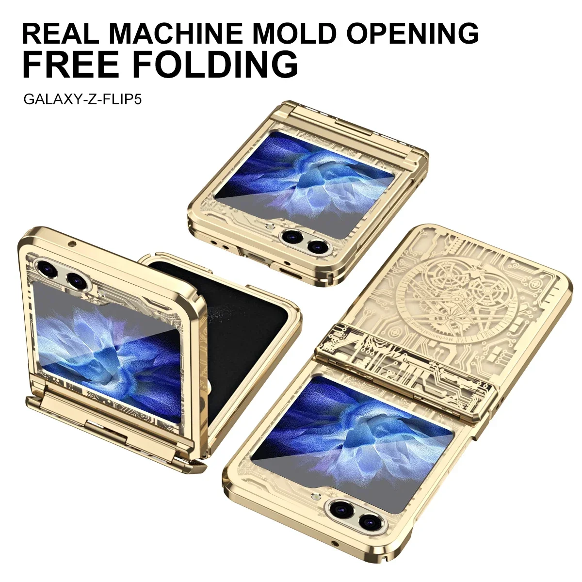 Mechanical Legend Circuit Board Pattern Electroplated Phone Case For Samsung Galaxy Z Flip 5 4 3 5G Hinge Plastic Back Cover