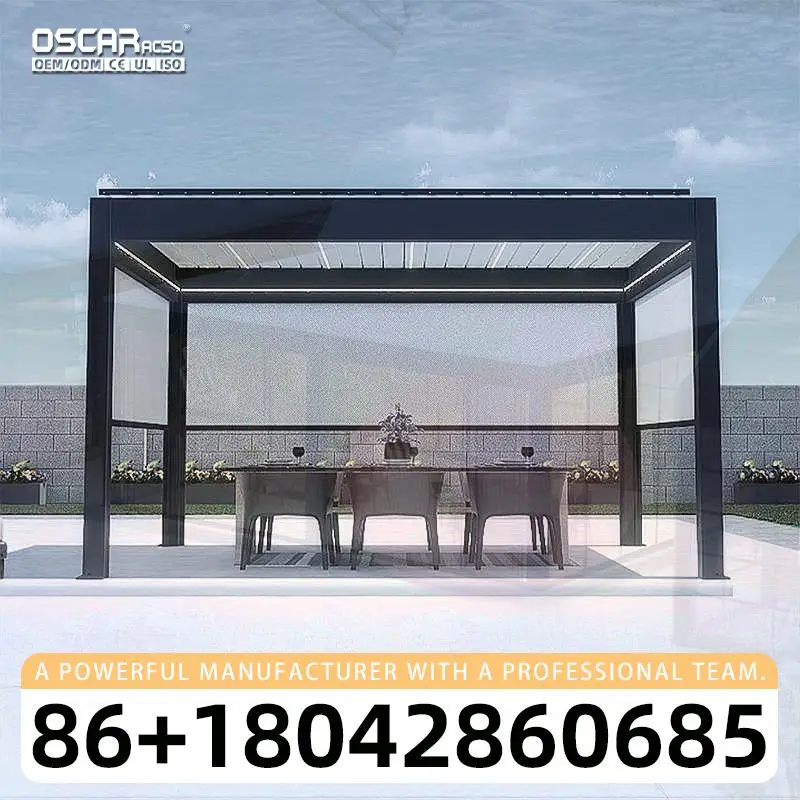 Outdoor Motorized Louvered Awning Kits Solar Aluminum Pergola for Garden Patio 3x4 Set Ideal for Backyard Picnics and Poolside R