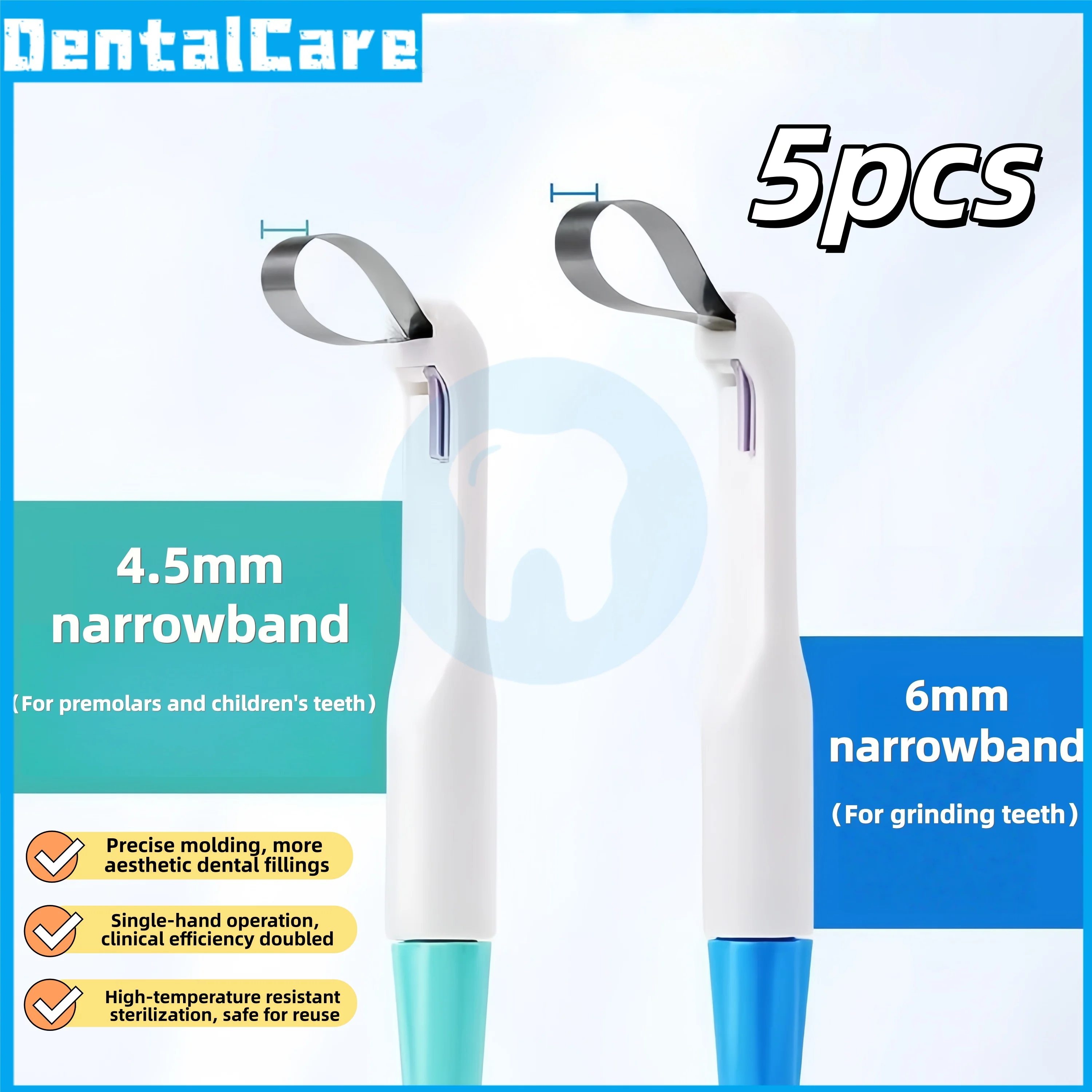 5 piezas de láminas de conformación dental, matrices metálicas seccionales contorneadas para ortodoncia, para odontología infantil y de adultos, bandas de matriz PRO de 4.5mm y 6mm