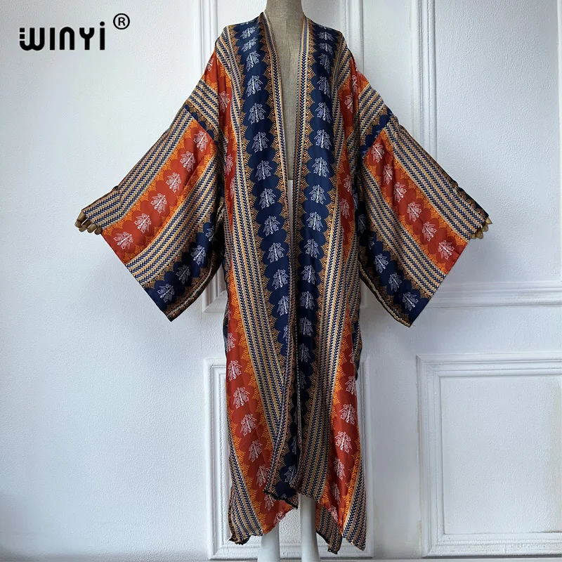 WINYI 2024 Kimono letni narodowy kardigan z nadrukiem wiatru bluzka damska abaya dubaj luksusowa okrycie plażowe afrykańskie sukienki dla kobiety