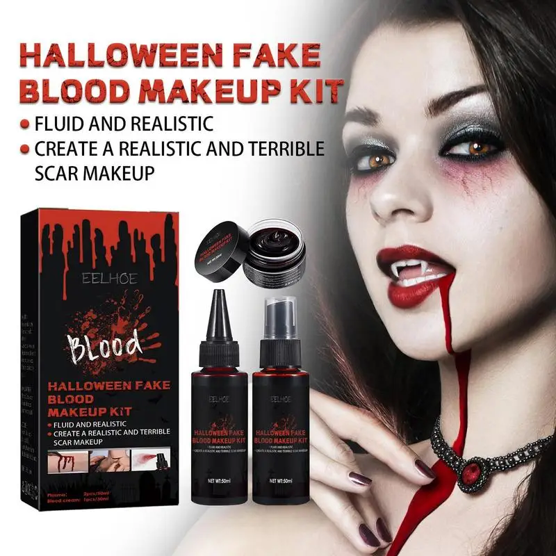 Halloween Fake Blood Kit Halloween Blood Makeup Set  Washable Fake Blood Set For Clothes Halloween Liquid Blood Realistic