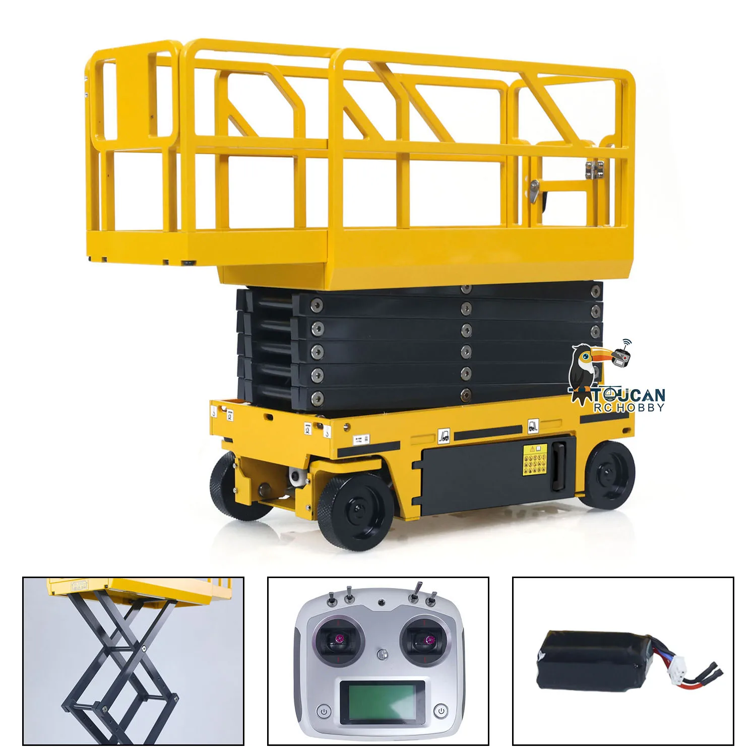

CUT Metal RC Hydraulic Scissor Lift Platform 1/14 Self-propelled Warning Light Remote Control Industrial Model Flysky I6S Radio