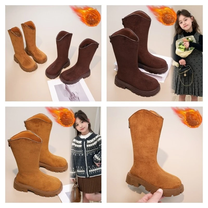 

Children's High Boots Camel Padded Warm Boys Girls Cotton Shoes 3-18 Years Old Fashion Hundred Kids Leather Boots Cotton Boots