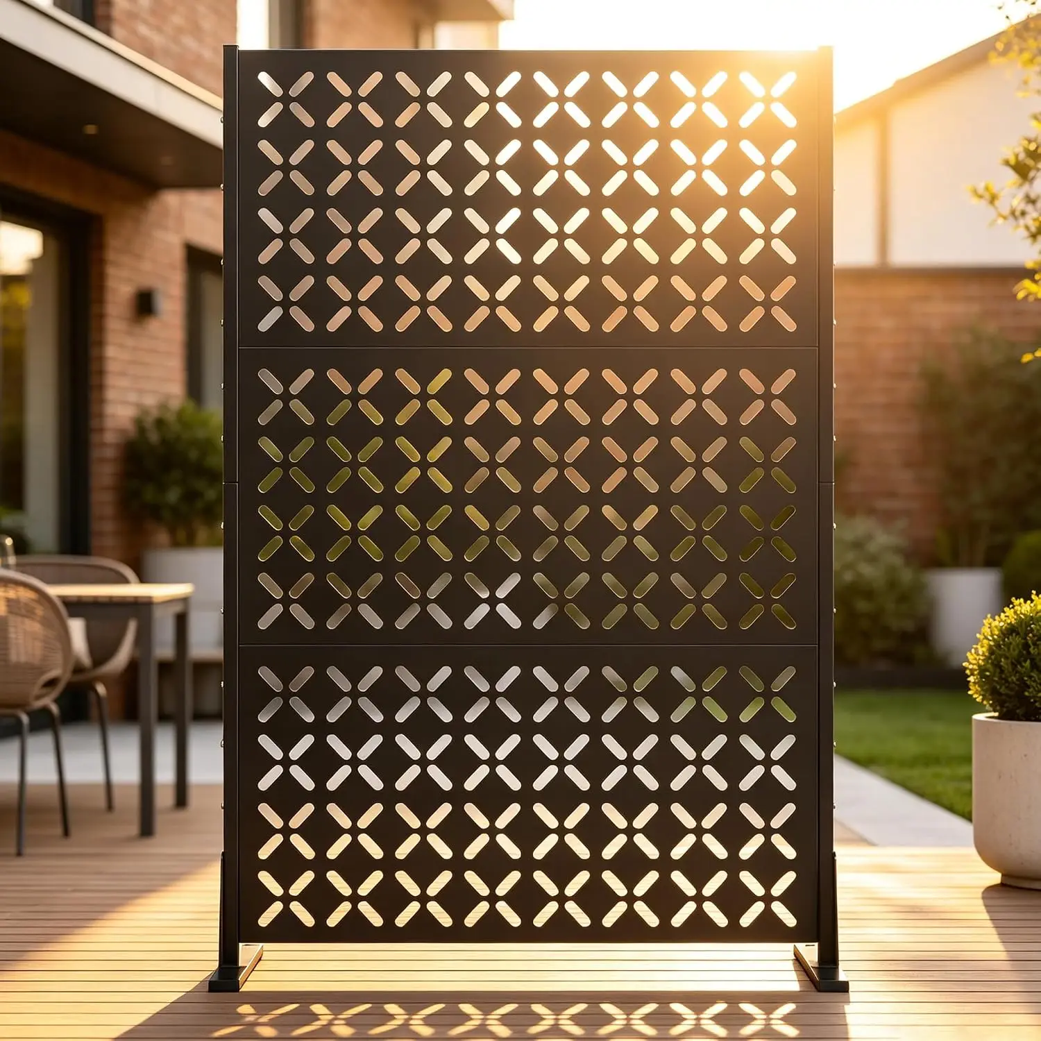 Metal Outdoor Privacy Screen Freestanding Privacy Screens,72" H x 46" W Patio Decorative Metal Fence Panels with Stand,Portable