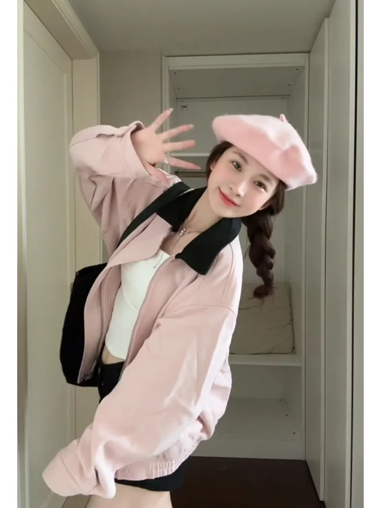 Rosa Wildleder ort Jaet Damen Frühling Herbst 2025, neue amerikanische Sle-Oberbekleidung mit gestepptem Revers und kleinem Fraance Sle