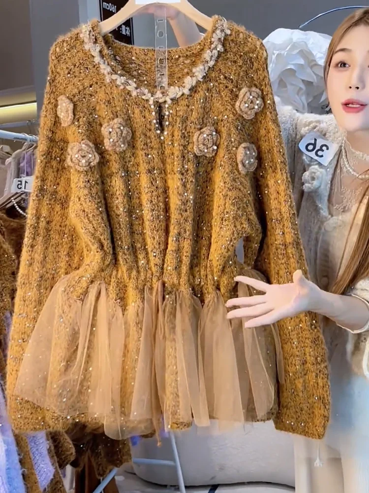 

Теплый вязаный свитер для женщин больших размеров, осенняя новинка, универсальный, стройнящий, омолаживающий, в корейском стиле, комфортный...