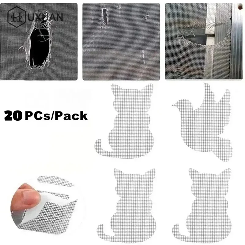 20pcs Cat Shape Mesh Repair Support Effective Tape For Windows Screen Window Patch Self-adhesive Mosquito Net Window Screen Tape