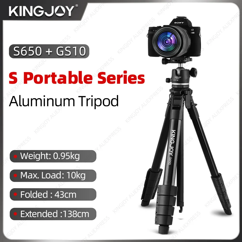 

KINGJOY 55" Lightweight Tripod Aluminum Compact Tripod 360 Degree Ball Head Quick Travel Phone Tripod for Sony/Nikon/Canon DSLR