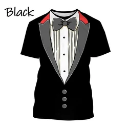 2024 New Men's Tuxedo Tie Uniform 3D Printed Bow Suit T-shirt Casual Short Sleeve Street Unisex Funny Cosplay Tees kids Y2k Tops