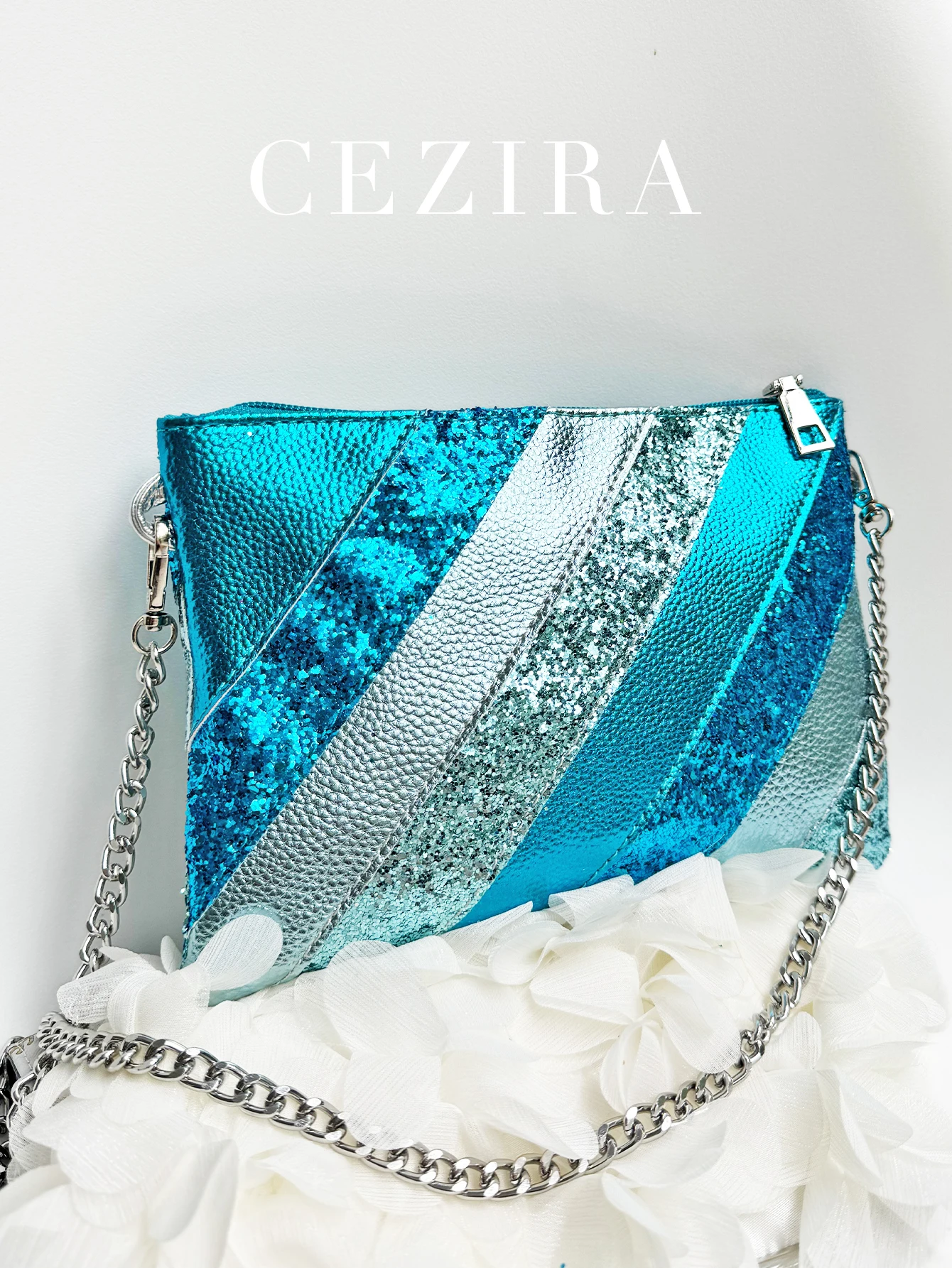 Luksusowa damska torebka Y2K z metaliczną skórą PU Patchwork Clutch Bag Fashion Shiny Sequins Metal Chain Shoulder Cross body Handbag Party