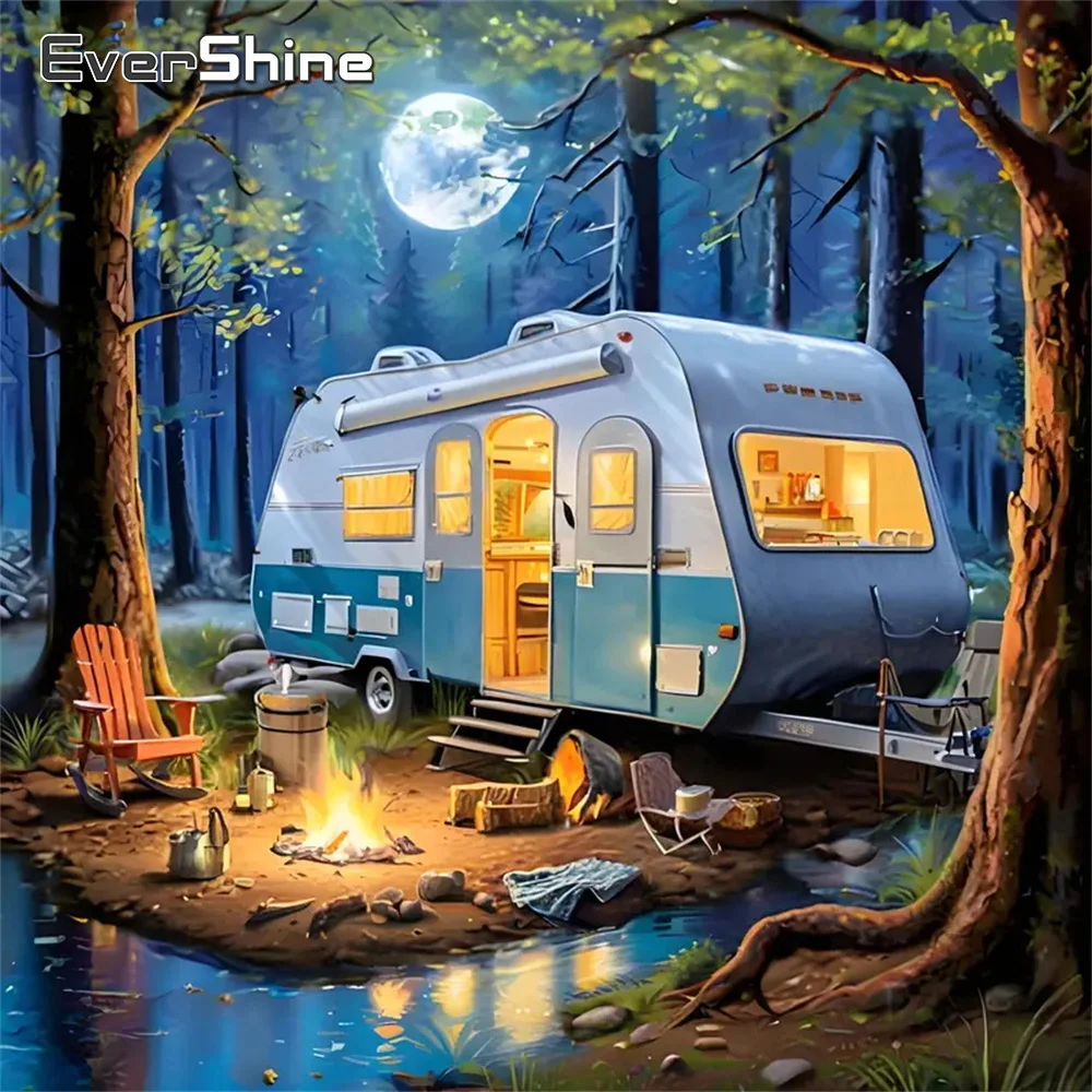 Evershine 5D-Diamantgemälde zum Selbermachen, Wohnmobil, Landschaft, Bild von Strasssteinen, Stickerei, Camping, Diamantmosaik, Heimdekoration