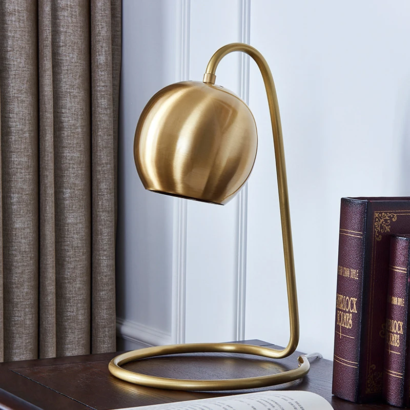 

Vintage Copper Plated Gold Circular Lampshade Long Tube Decorative Desk Lamp for Home