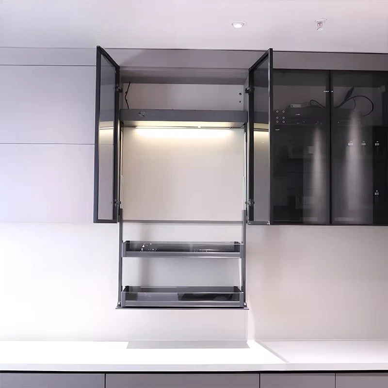 New Arrival Modern Aluminum Alloy Electric Kitchen Cabinet Intelligent Lifting System Lifting Basket Storage Organizer Unit