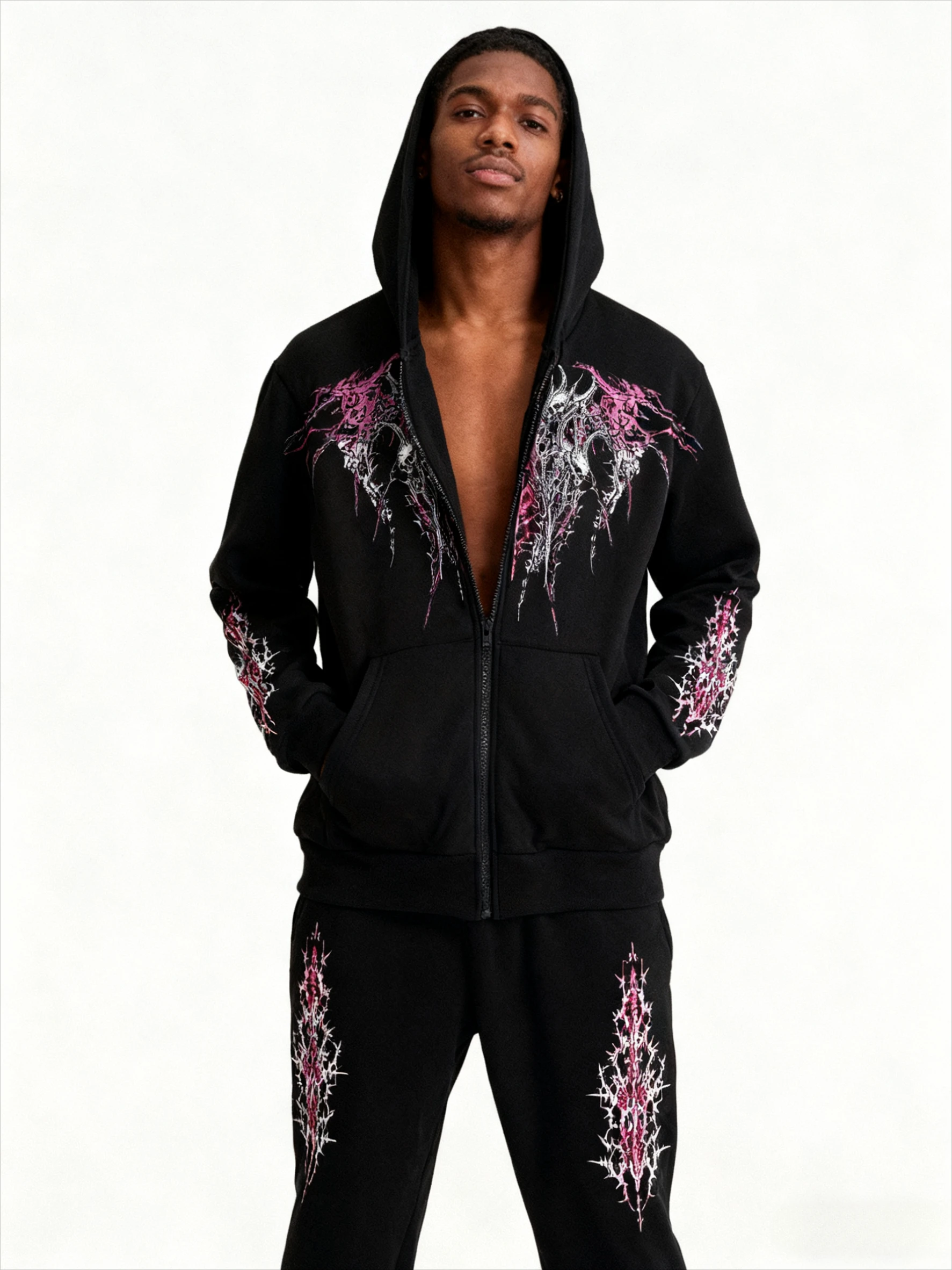 

New Men's clothing Outfit autumn winter hooded zip-up Sweatshirt Trackpants 2 piece set Cotton Fashion Oversized Pullover pants