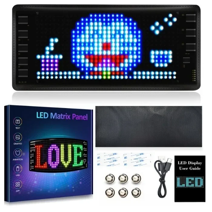 1632-170mmx70mm LED Matrix Pixel Panel USB5V Flexible Addressable RGB Graffiti Scrolling Text Animation Display Car Screen Light