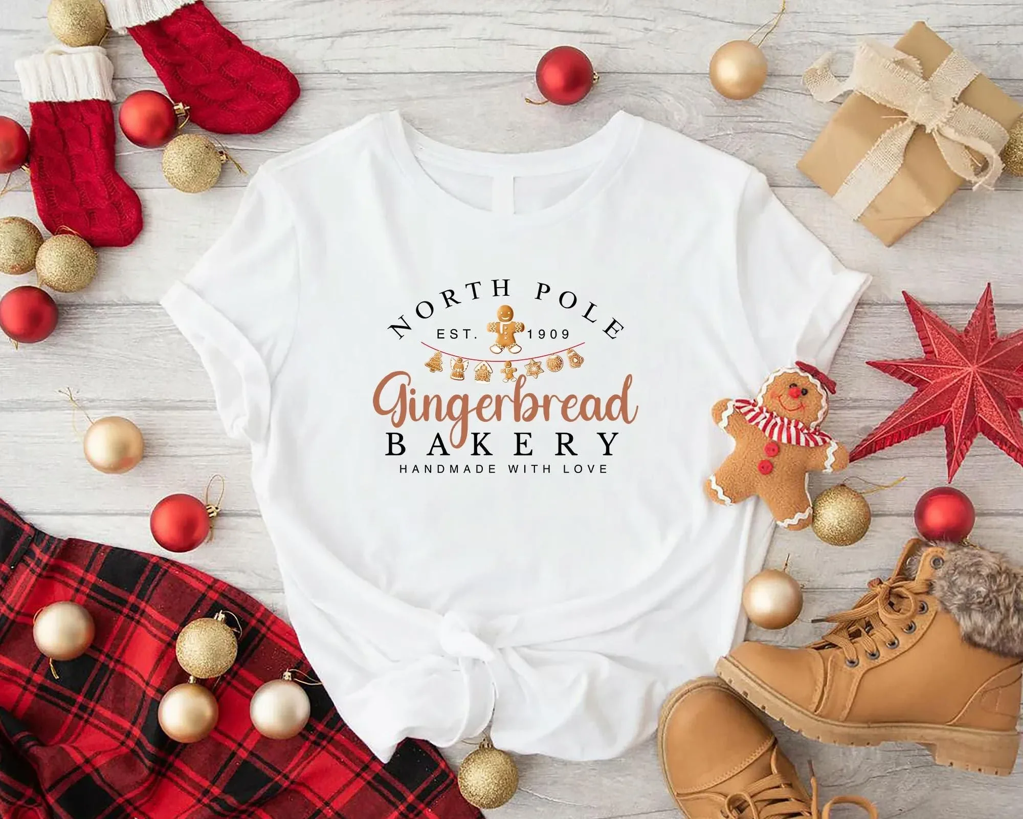 Gingerbread Bakery T Shirt Xmas Christmas For Baker Vintage Woman Outfits