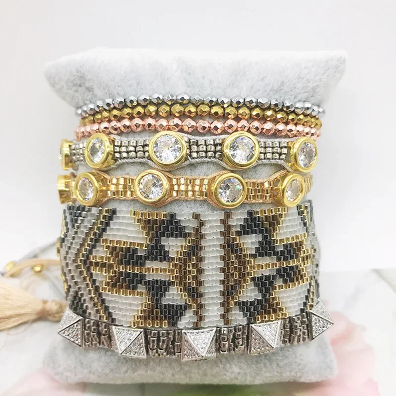 Rice bead bracelet Bohemia Retro Geometry Simplicity Multilayer Pattern Hand weaving Adjustable Beaded bracelet Set