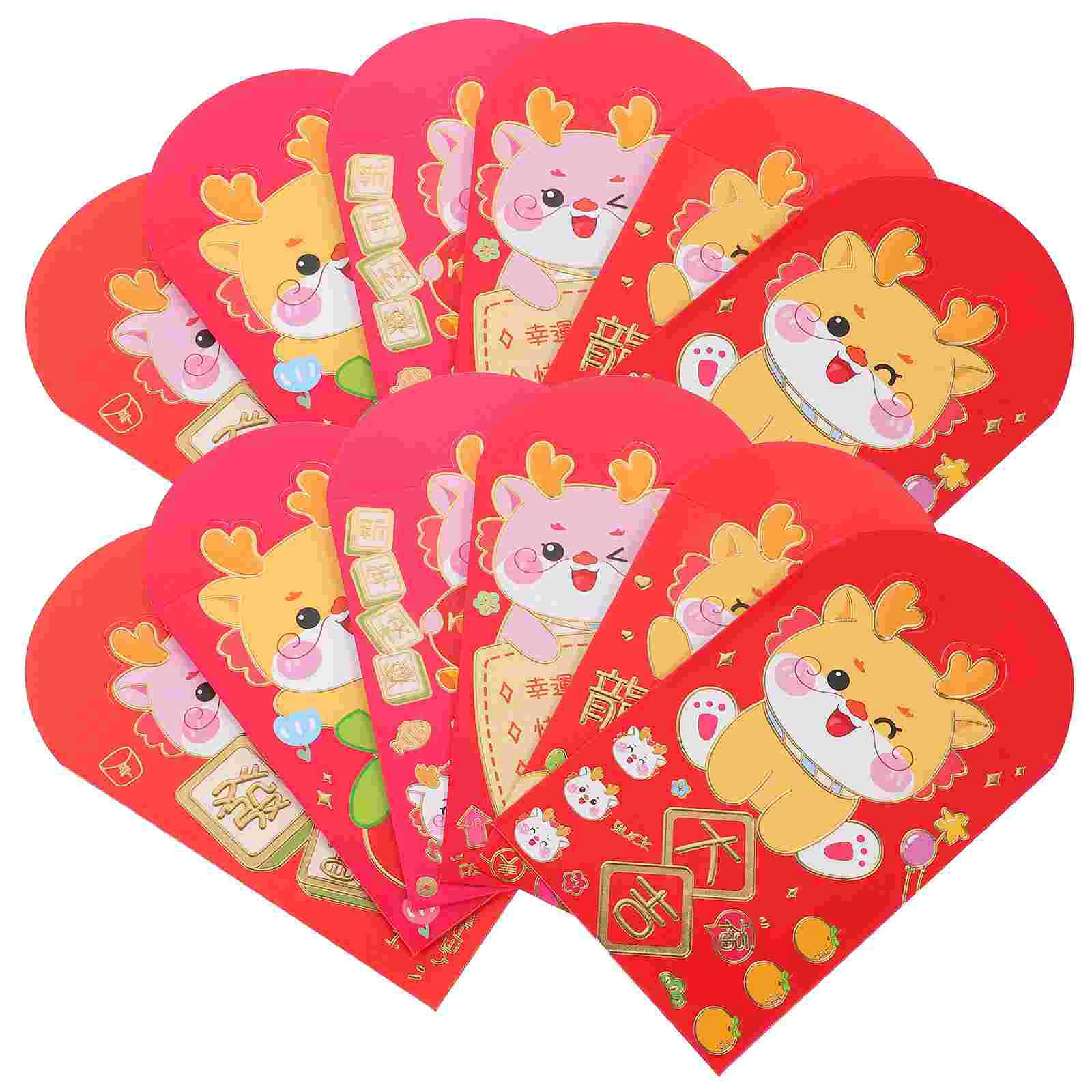 

12 Pcs Year of The Rabbit Red Envelope Bag Traditional Envelopes Dragon Pattern Ceremony Packet Spring Festival Paper New Money