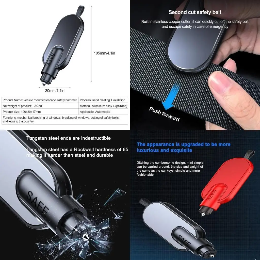 

02DE Vehicle Escape Hammer Car Safety Hammer Portable Glass Smasher with Belt Cutter Function used for Safety Driving