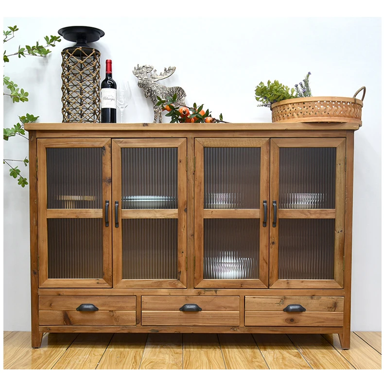 

Classic American Villa Living Room Furniture Wooden Storage Cabinet Sideboard With 4 Doors 3 Drawers