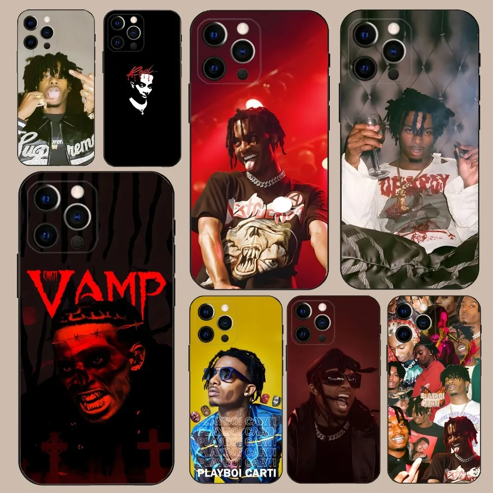 P-Playboi Carti Handyhülle für iPhone 16,15,14,13,12,11,Pro,X,XS,Max,XR,Plus,Mini Soft Black Cover