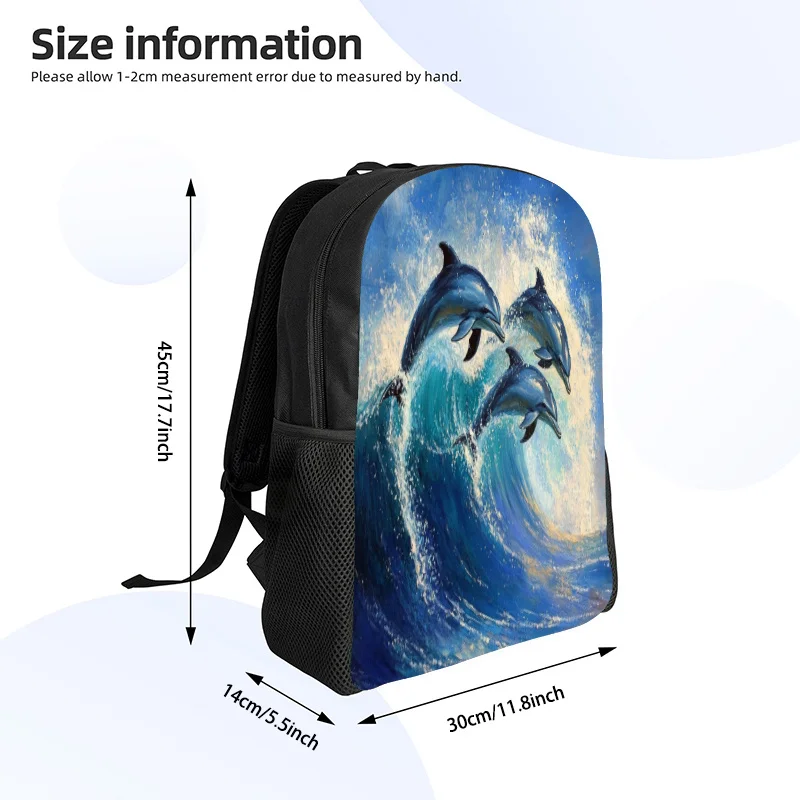

2D flat print backpack, dolphin jumping wave travel backpack, youth schoolbag, dolphin jumping wave pattern lightweight travel