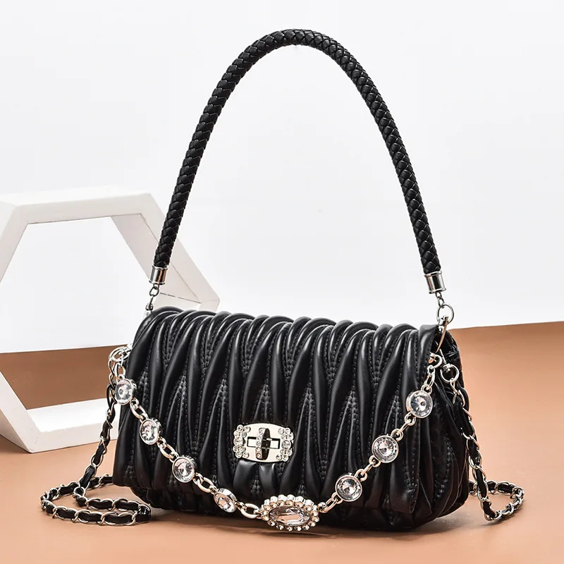 Casual Fashionable Korean Style Women's Handbag Lock Buckle Small Square Bag Handheld Bag Autumn Winter New Arrival