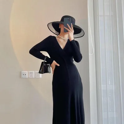 Women Knitted Maternity Dresses Plus Size Elasticity Daily Clothes Winter Long Sleeve Photography Pregnancy Dress Inside Cloth