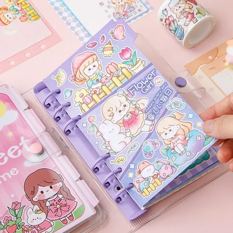 New Transparent Loose Leaf Cartoon Notebook,Detachable Plan, Student Portable Diary Notebooks for Writing Notepad Agenda Planner