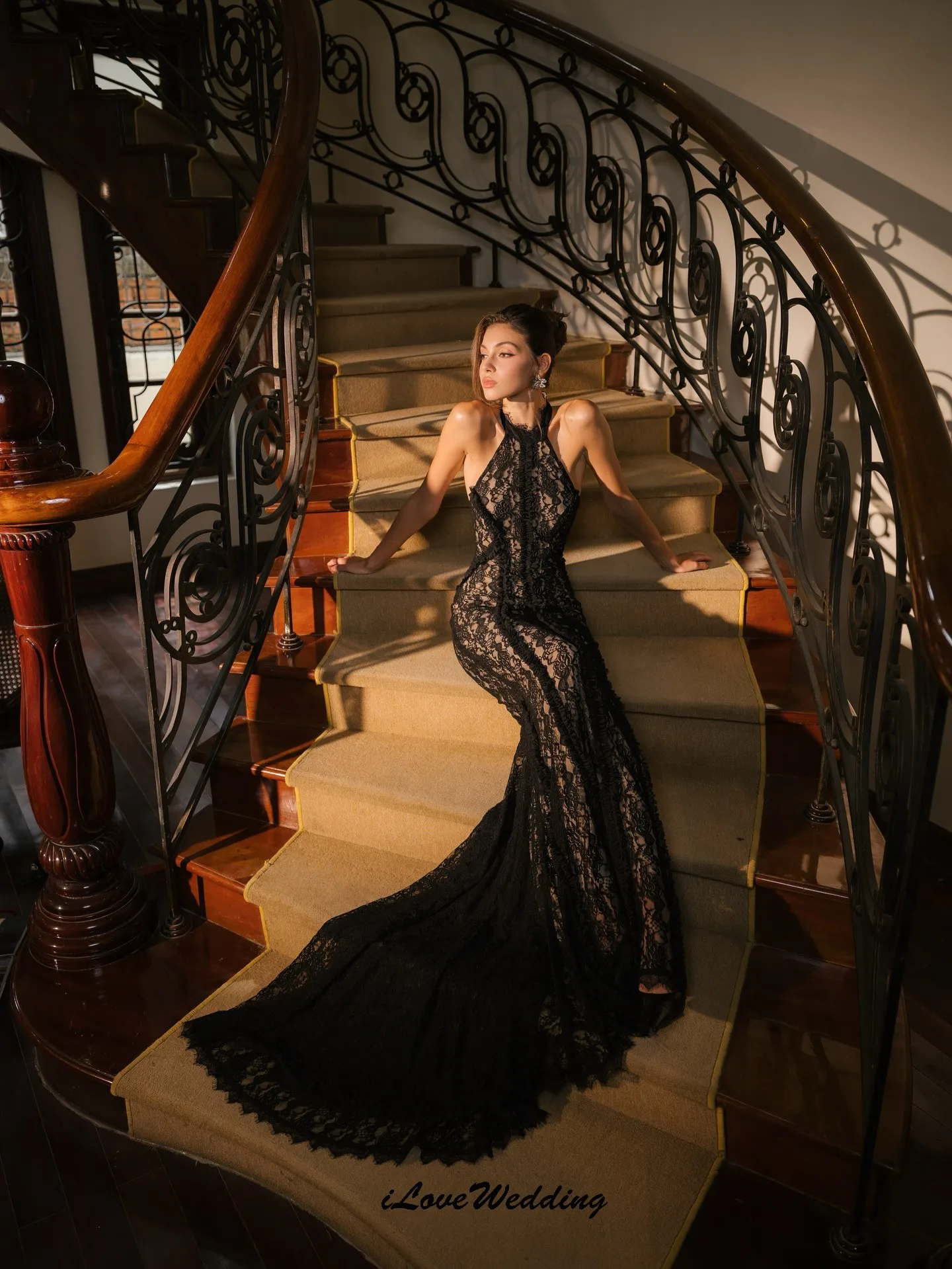 

Black Lace Sexy Prom Dresses 2025 Sleeveless Elegant Woman Party Dress Halter Evening Dresses Mermaid Maxi Dress Gala Customized