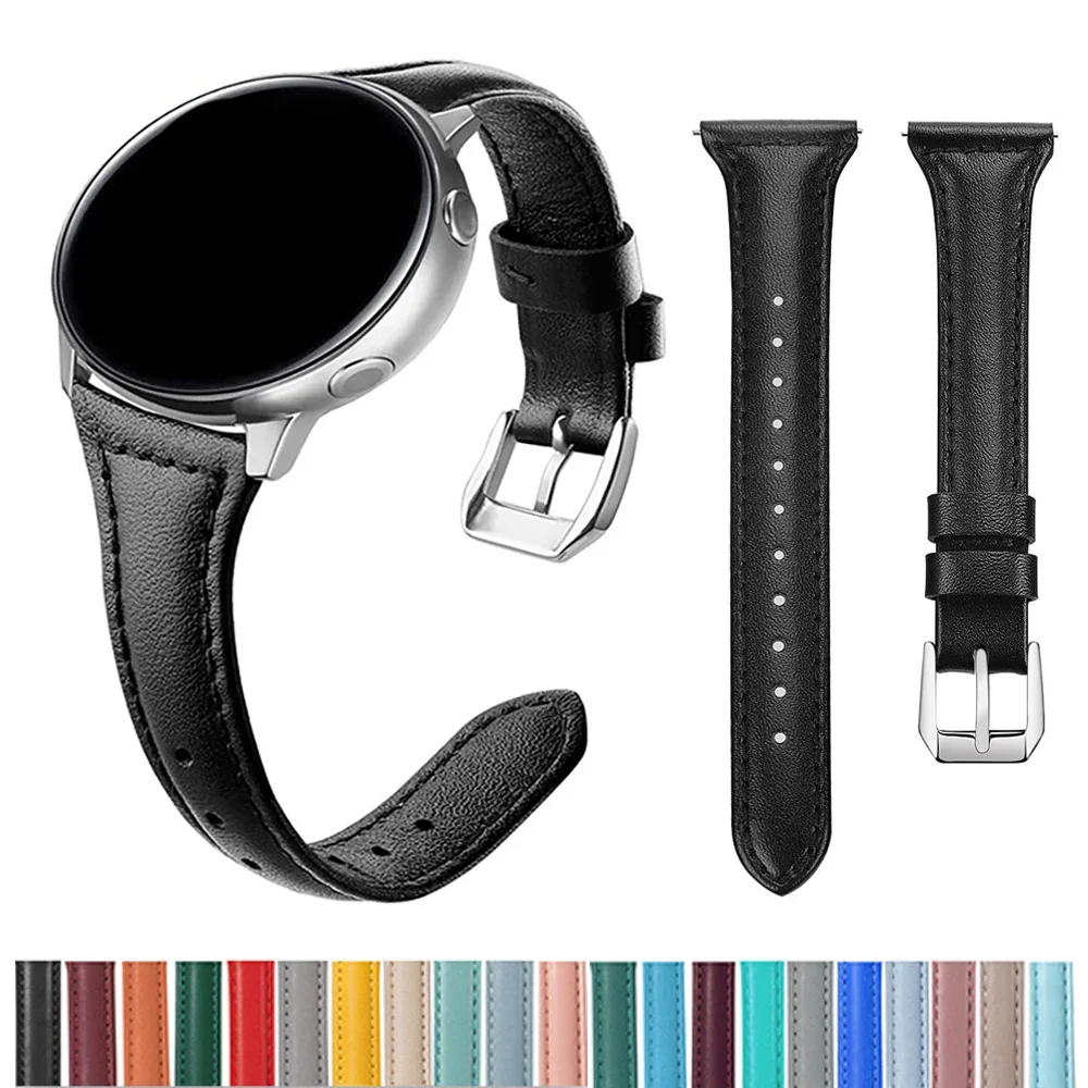 20mm 22mm Straps For Samsung Galaxy watch 6/5/5 pro/4 Classic/active 2 sport Slim Leather bracelet Huawei watch GT 4-2-2e-3 band